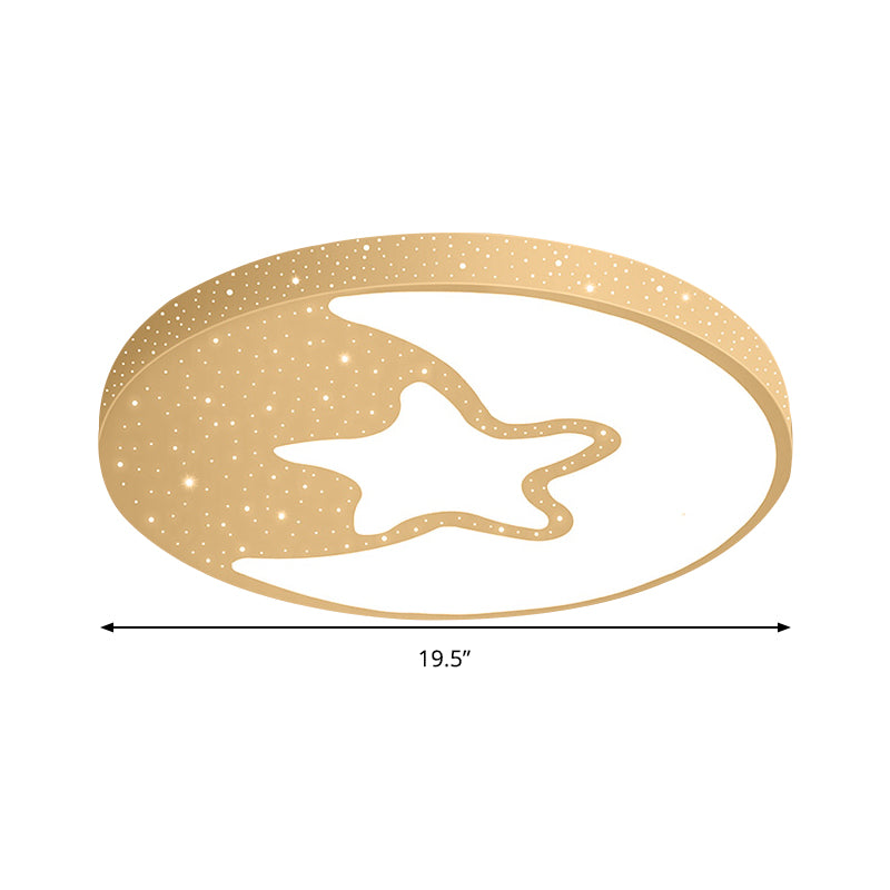 Starry Kid Bedroom Flush Ceiling Light - Crescent Metal Led Fixture In White