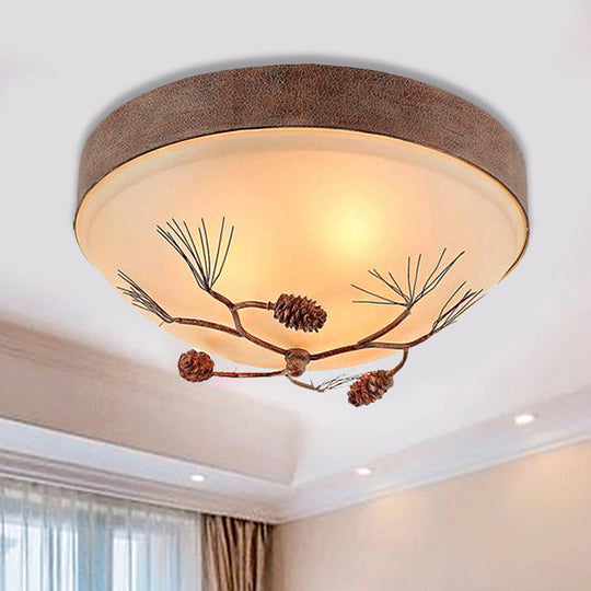 Traditional Beige Ceiling Light Fixture With Frosted Glass Drum Shade - 3 Lights For Bedroom