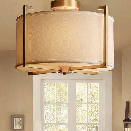 Classic 4-Light Semi Flush Mount Ceiling Fixture With White Fabric Shade For Living Room