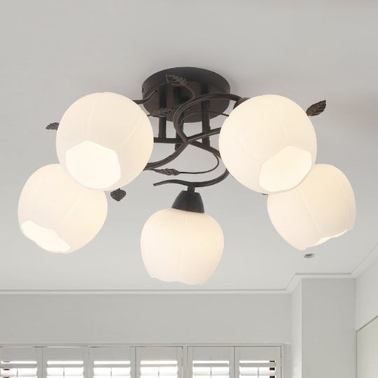 Traditional White Glass Semi Flush Ceiling Light For Living Room - 1 Globe Fixture