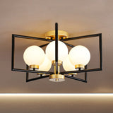 Traditional White Glass Flush Mount Ceiling Fixture With 5 Lights For Living Room