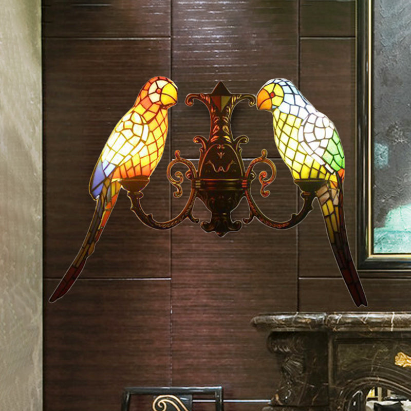 Rustic Stained Glass Parrot Wall Sconce For Living Room Lighting