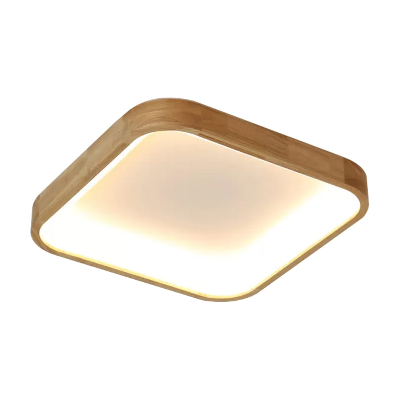 Minimalist Led Flush Ceiling Light With Wood Shade - Warm/White Options 14.5’/18.5’ Width