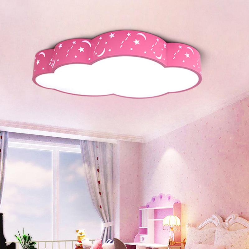 Hollow Cloud Cartoon Led Ceiling Lamp For Kids Bedroom With Metal Acrylic Mount Light