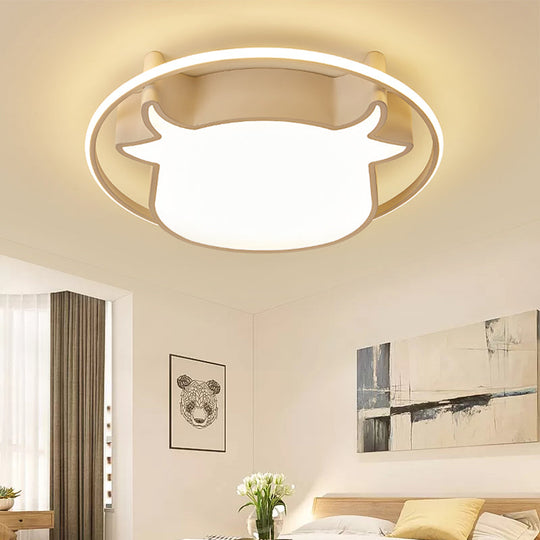 Animal - Inspired Ring Kid’s Flush Ceiling Light: Eye - Caring Ox Head Acrylic Lamp
