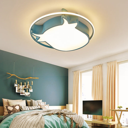 Animal - Inspired Ring Kid’s Flush Ceiling Light: Eye - Caring Ox Head Acrylic Lamp Blue / Third