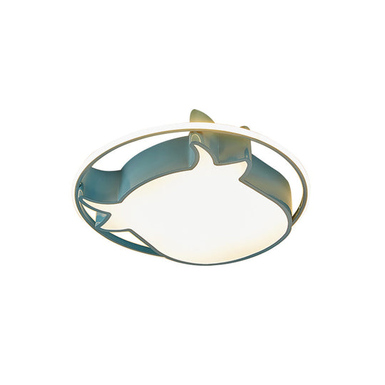 Animal - Inspired Ring Kid’s Flush Ceiling Light: Eye - Caring Ox Head Acrylic Lamp