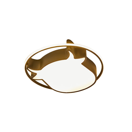 Animal - Inspired Ring Kid’s Flush Ceiling Light: Eye - Caring Ox Head Acrylic Lamp