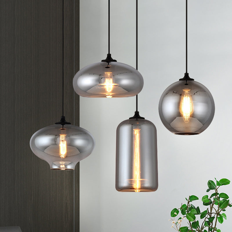 Smoke Gray Glass Mini Pendant Light - Modern Ceiling Hanging For Bar & Cafe