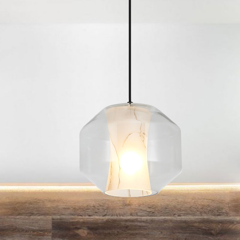 Modern Black Cylinder Pendant With 1-Light Clear Glass - 8/10 Wide / 10