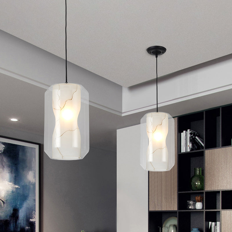Modern Clear Glass Pendant Light-Black 1-Light 8’/10’ Wide Cylinder/Drum
