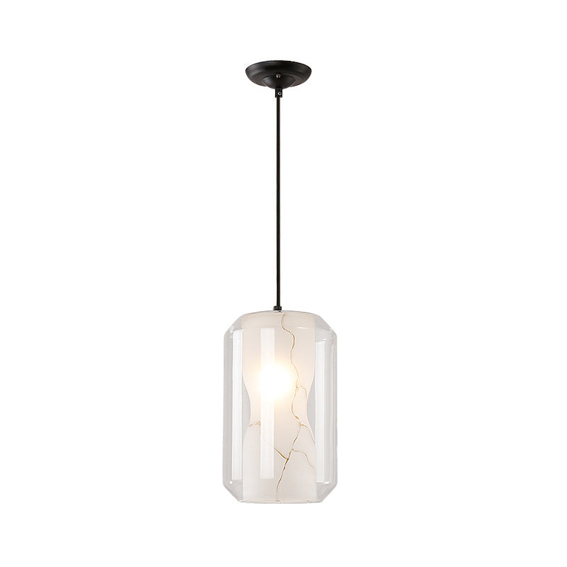 Modern Black Cylinder Pendant With 1-Light Clear Glass - 8/10 Wide / 8