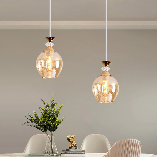 Sleek Cup-Shape Modern Pendant With Grey/Blue/Amber Dimpled Glass - 1 Light Hanging Fixture
