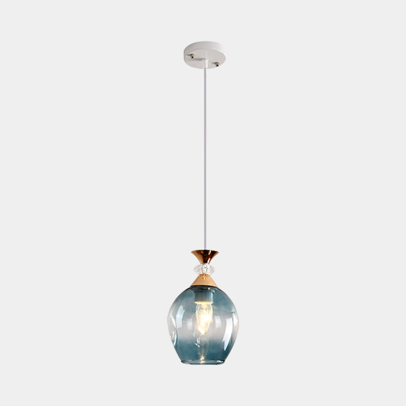 Modern Cup-Shaped Glass Pendant Light With Multi-Colored Dimples