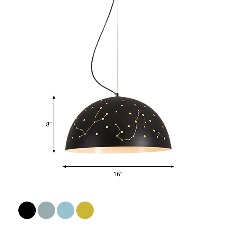 Minimalist Metal Hanging Ceiling Light With 1 Semisphere Pendant In Blue/Green/Yellow
