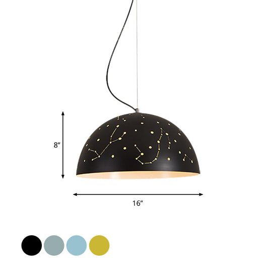 Minimalist Metal Hanging Ceiling Light With 1 Semisphere Pendant In Blue/Green/Yellow
