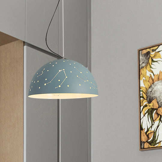Minimalist Metal Hanging Ceiling Light - 1-Light Semisphere Pendant Lamp Blue/Green/Yellow Green