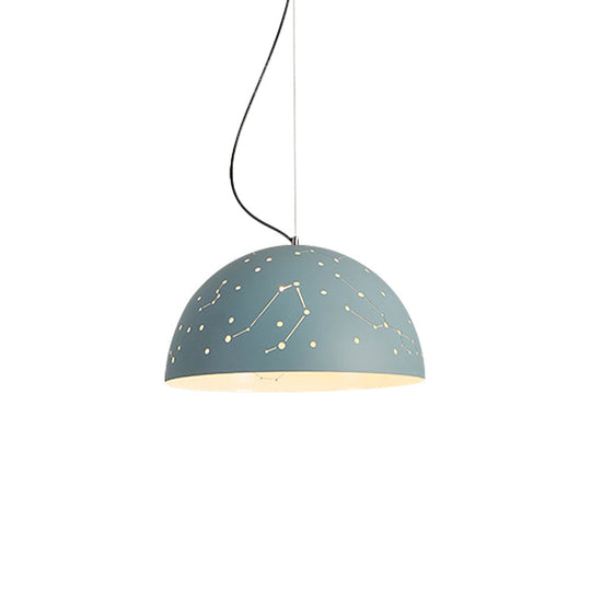Minimalist Metal Hanging Ceiling Light - 1-Light Semisphere Pendant Lamp Blue/Green/Yellow