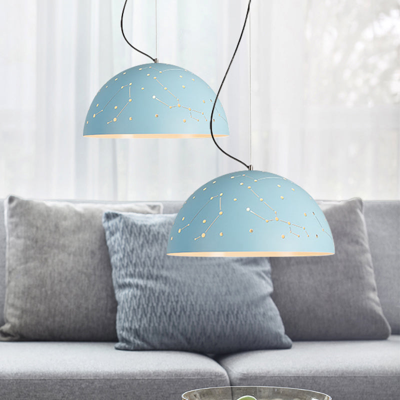 Minimalist Metal Hanging Ceiling Light - 1-Light Semisphere Pendant Lamp Blue/Green/Yellow