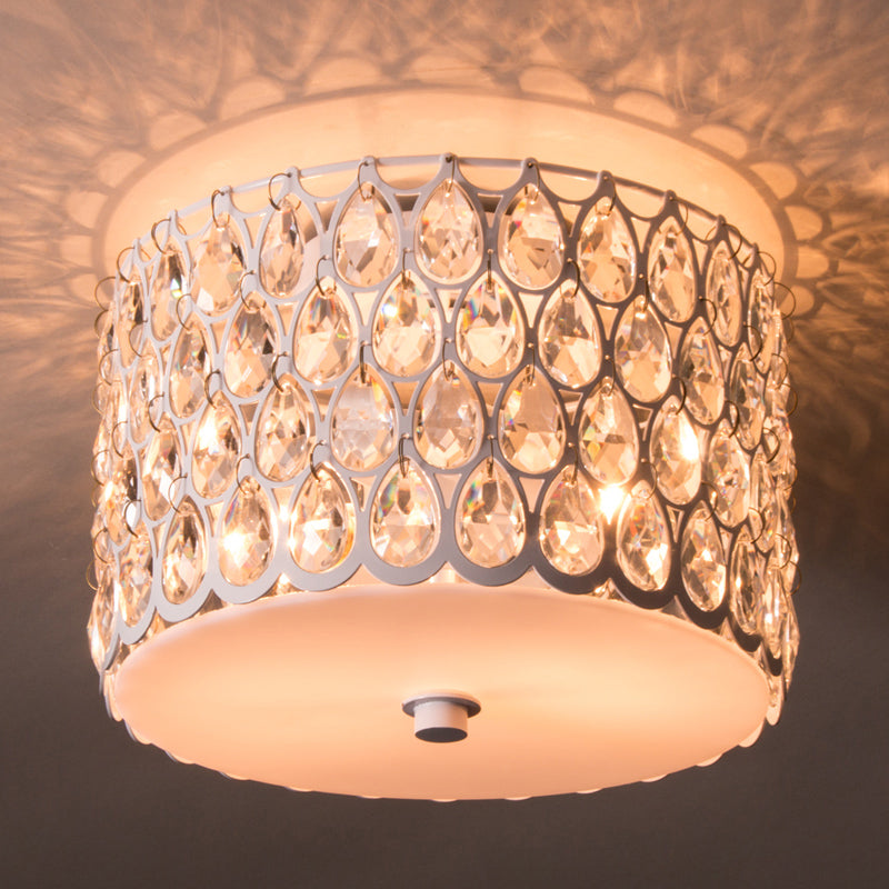 White Crystal Round Flush Lamp - Simplicity 2 - Light Ceiling Mount With Iron Mesh