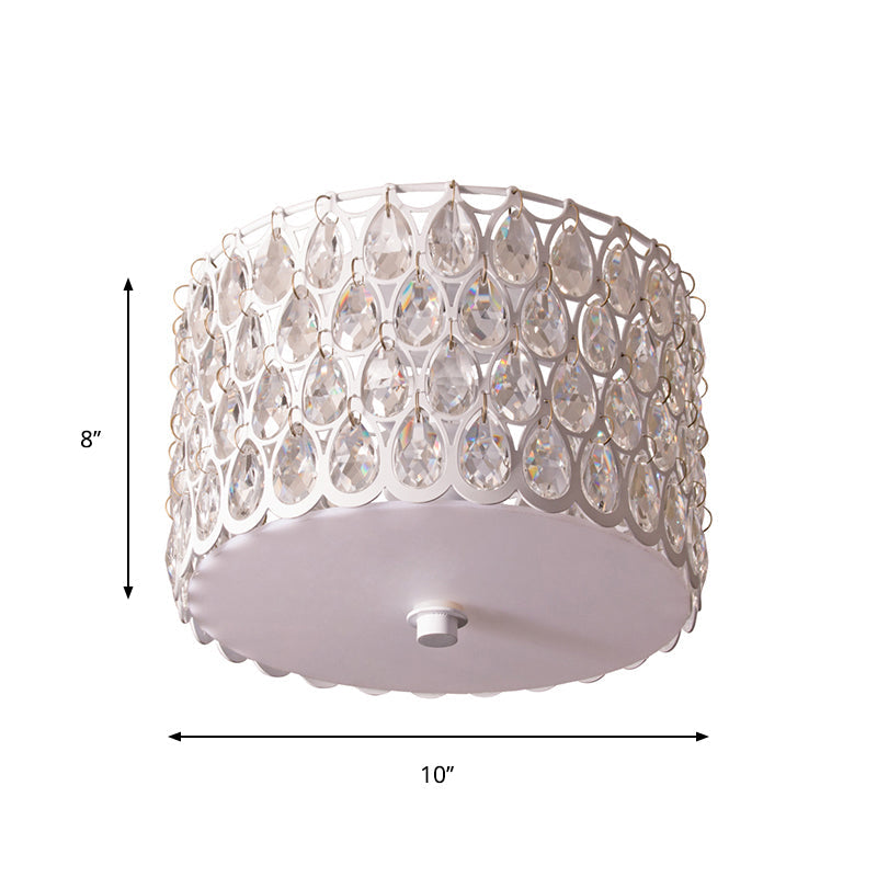 White Crystal Round Flush Lamp - Simplicity 2 - Light Ceiling Mount With Iron Mesh