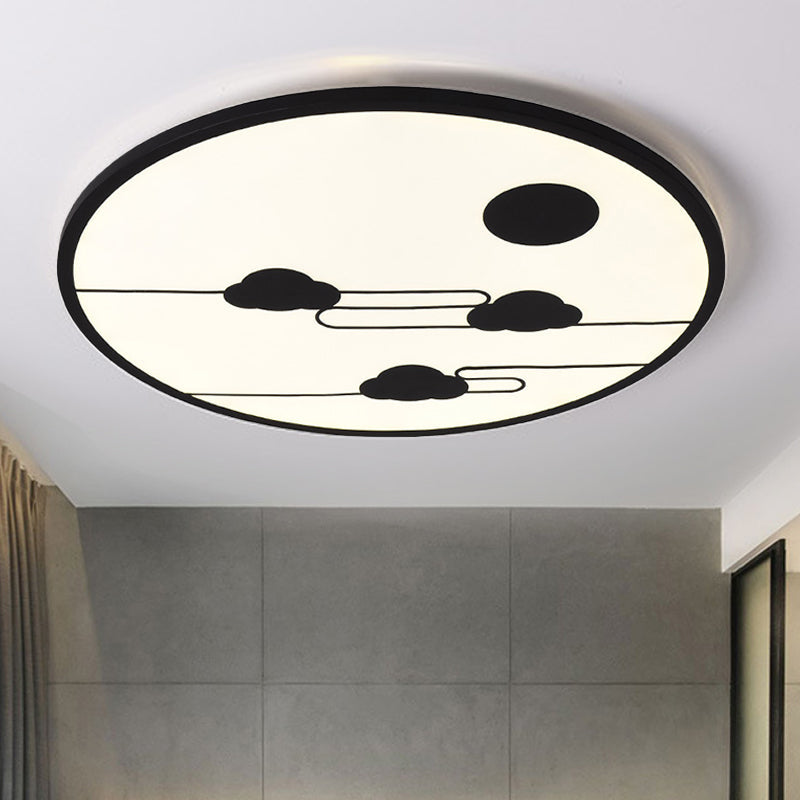 Circle Kindergarten Led Ceiling Light With Moon & Cloud Design - Flush Mount Acrylic Cartoon Fixture