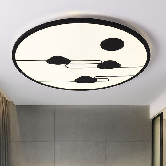 Circle Kindergarten Led Ceiling Light With Moon & Cloud Design - Flush Mount Acrylic Cartoon Fixture