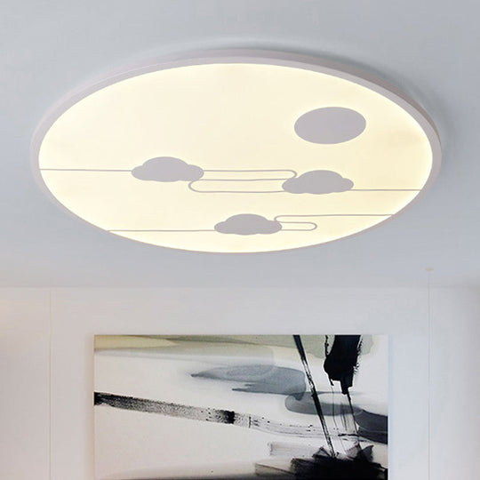 Circle Kindergarten Led Ceiling Light With Moon & Cloud Design - Flush Mount Acrylic Cartoon Fixture