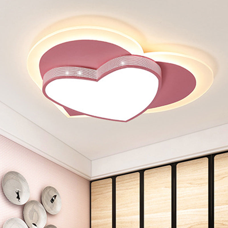 Adorable Pink Heart Led Ceiling Lamp For Girls Bedroom - Acrylic & Metal Construction / 16