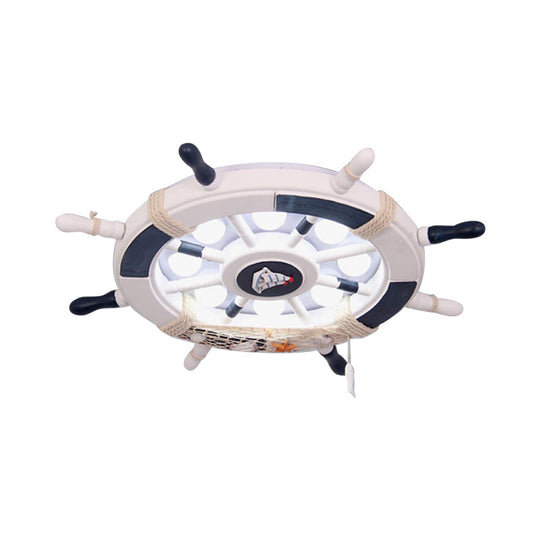 Wooden Ship Rudder Ceiling Lamp - 8 - Bulb Led Semi Flush Mount Light (White/Pink/Blue Options)