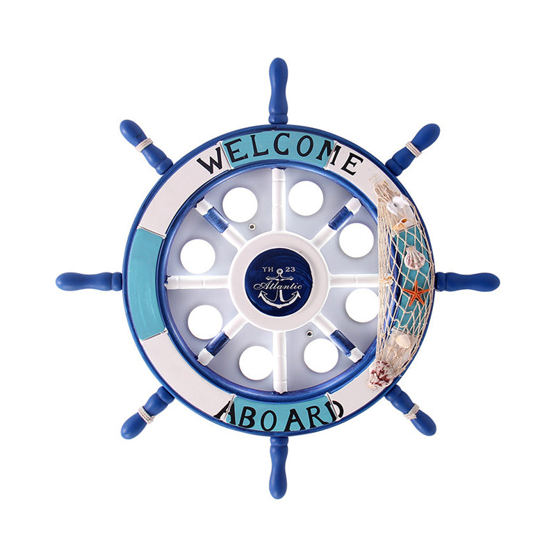 8-Head Kids Bedroom Flush Light: Blue/White/Yellow Led Ceiling Lamp With Rudder Wood Shade White/3