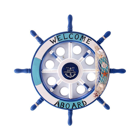8-Head Kids Bedroom Flush Light: Blue/White/Yellow Led Ceiling Lamp With Rudder Wood Shade White/3