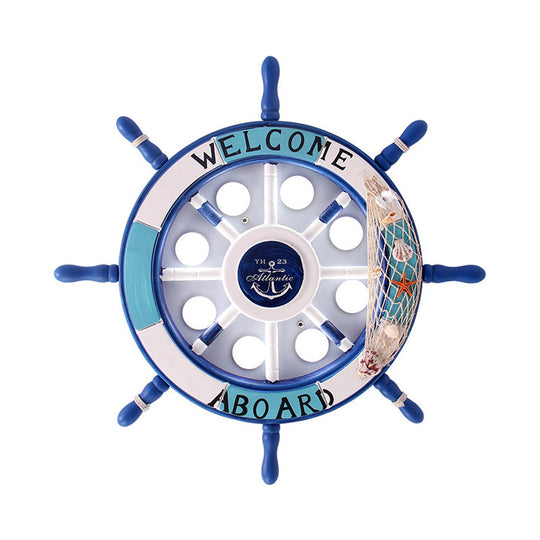 8-Head Kids Bedroom Flush Light: Blue/White/Yellow Led Ceiling Lamp With Rudder Wood Shade White/3