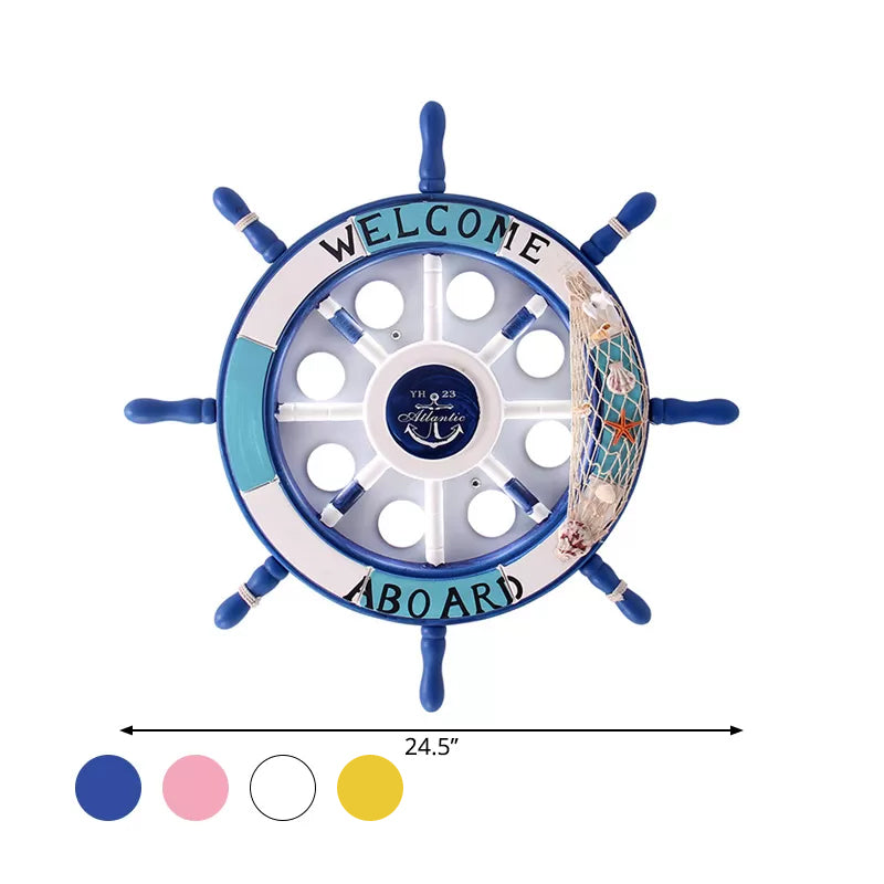 8-Head Kids Bedroom Flush Light: Blue/White/Yellow Led Ceiling Lamp With Rudder Wood Shade White/3