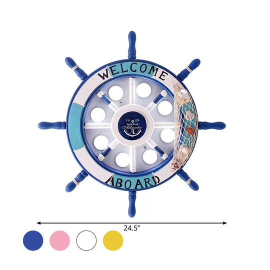 8-Head Kids Bedroom Flush Light: Blue/White/Yellow Led Ceiling Lamp With Rudder Wood Shade White/3