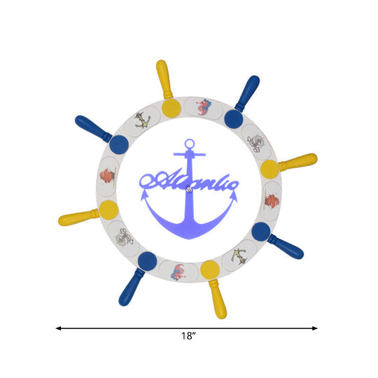 White Rudder Led Ceiling Light - Kids’ Wooden Flush Mount 18’/25.5’ Width