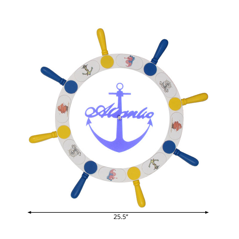 White Rudder Led Ceiling Light - Kids Wooden Flush Mount 18/25.5 Width