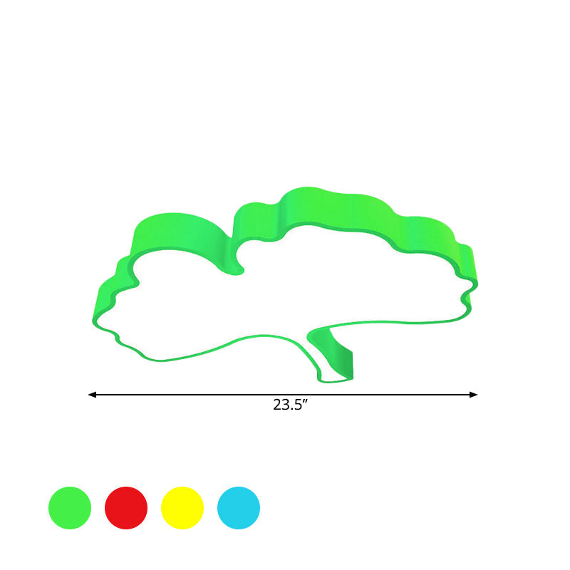 Ginkgo Leaf Led Ceiling Light In Macaron Metal Red/Yellow/Blue - Nursery Flush Mount 23.5/31.5 W