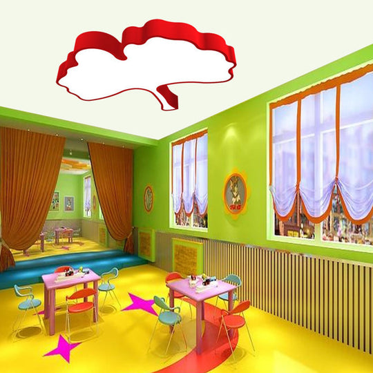 Ginkgo Leaf Led Ceiling Light In Macaron Metal Red/Yellow/Blue - Nursery Flush Mount 23.5/31.5 W Red