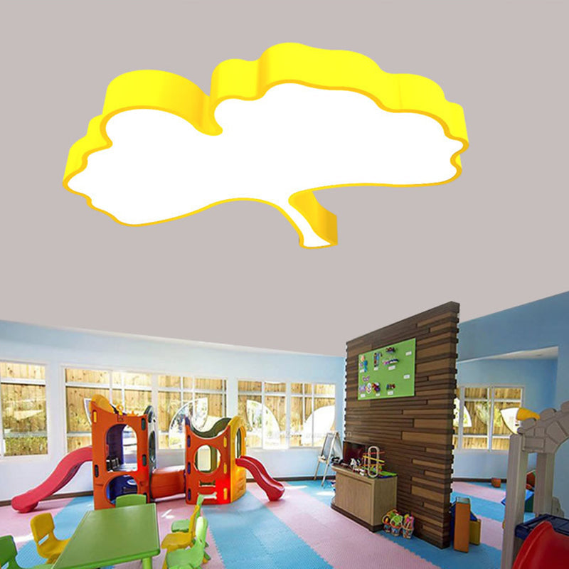 Ginkgo Leaf Led Ceiling Light In Macaron Metal Red/Yellow/Blue - Nursery Flush Mount 23.5/31.5 W