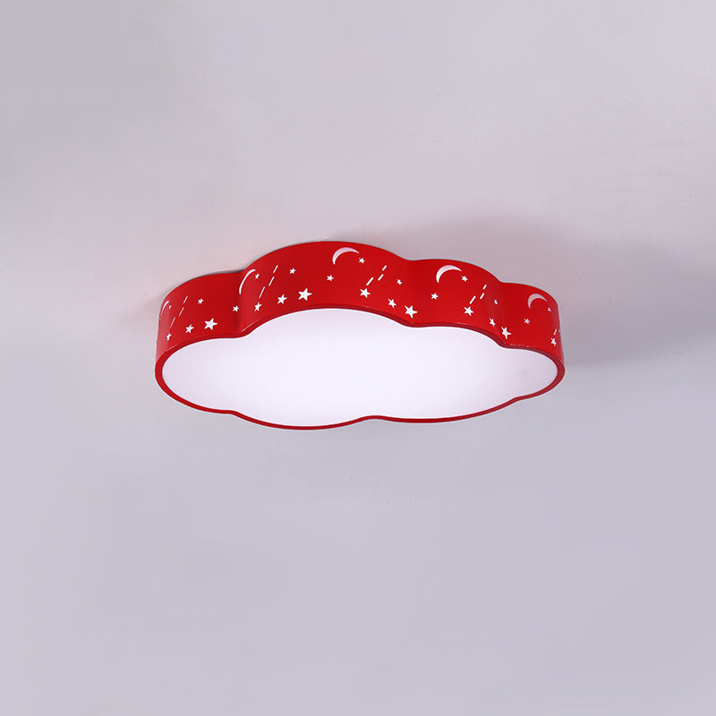 Hollowed-Out Cloud Led Flush Light: Macaron Acrylic Red/Yellow/Blue 20.5’/24.5’ Width