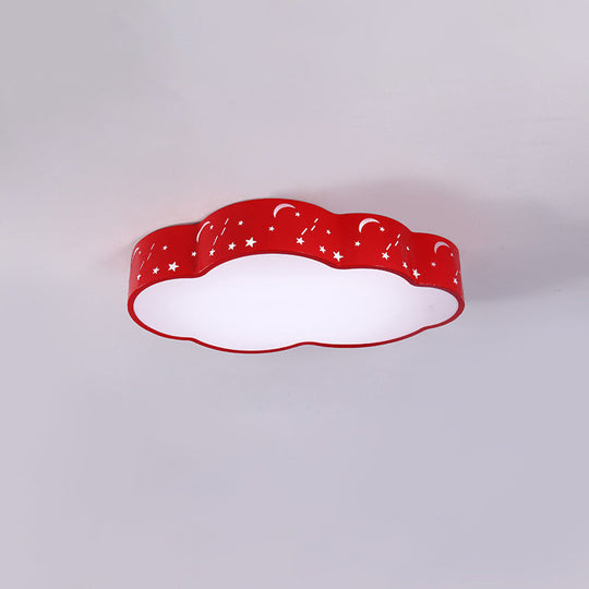 Hollowed-Out Cloud Led Flush Light: Macaron Acrylic Red/Yellow/Blue 20.5/24.5 Width