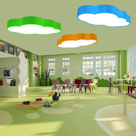 Cloud Shaped Nursery Ceiling Lamp Acrylic Led Cartoon Flush Mount Lighting Fixture In
