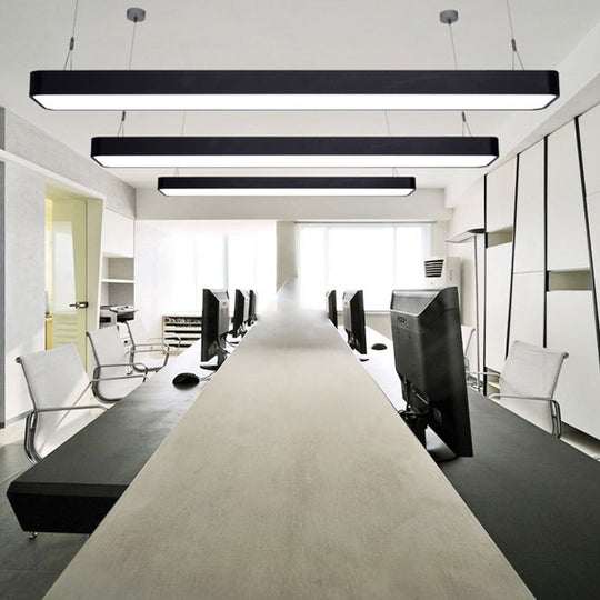 Contemporary Led Pendant Light: Black/White Rectangular Ceiling Lamp With Acrylic Shade - 4/8/12 W