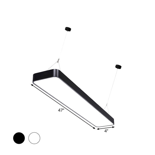 Contemporary Led Pendant Light: Black/White Rectangular Ceiling Lamp With Acrylic Shade - 4/8/12 W