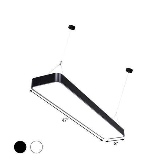 Contemporary Rectangle Pendant Light With Led Acrylic Shade Black/White 4’/8’/12’ W