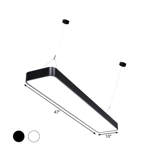 Contemporary Led Pendant Light: Black/White Rectangular Ceiling Lamp With Acrylic Shade - 4/8/12 W
