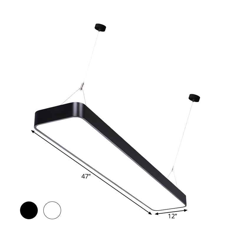 Contemporary Rectangle Pendant Light With Led Acrylic Shade Black/White 4’/8’/12’ W