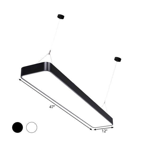 Contemporary Rectangle Pendant Light With Led Acrylic Shade Black/White 4’/8’/12’ W