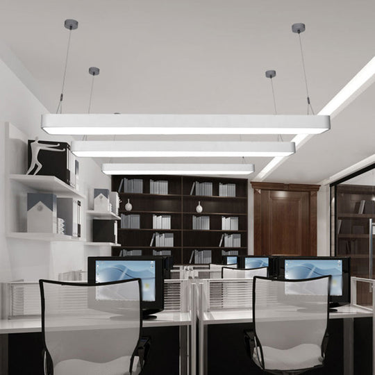 Contemporary Led Pendant Light: Black/White Rectangular Ceiling Lamp With Acrylic Shade - 4/8/12 W